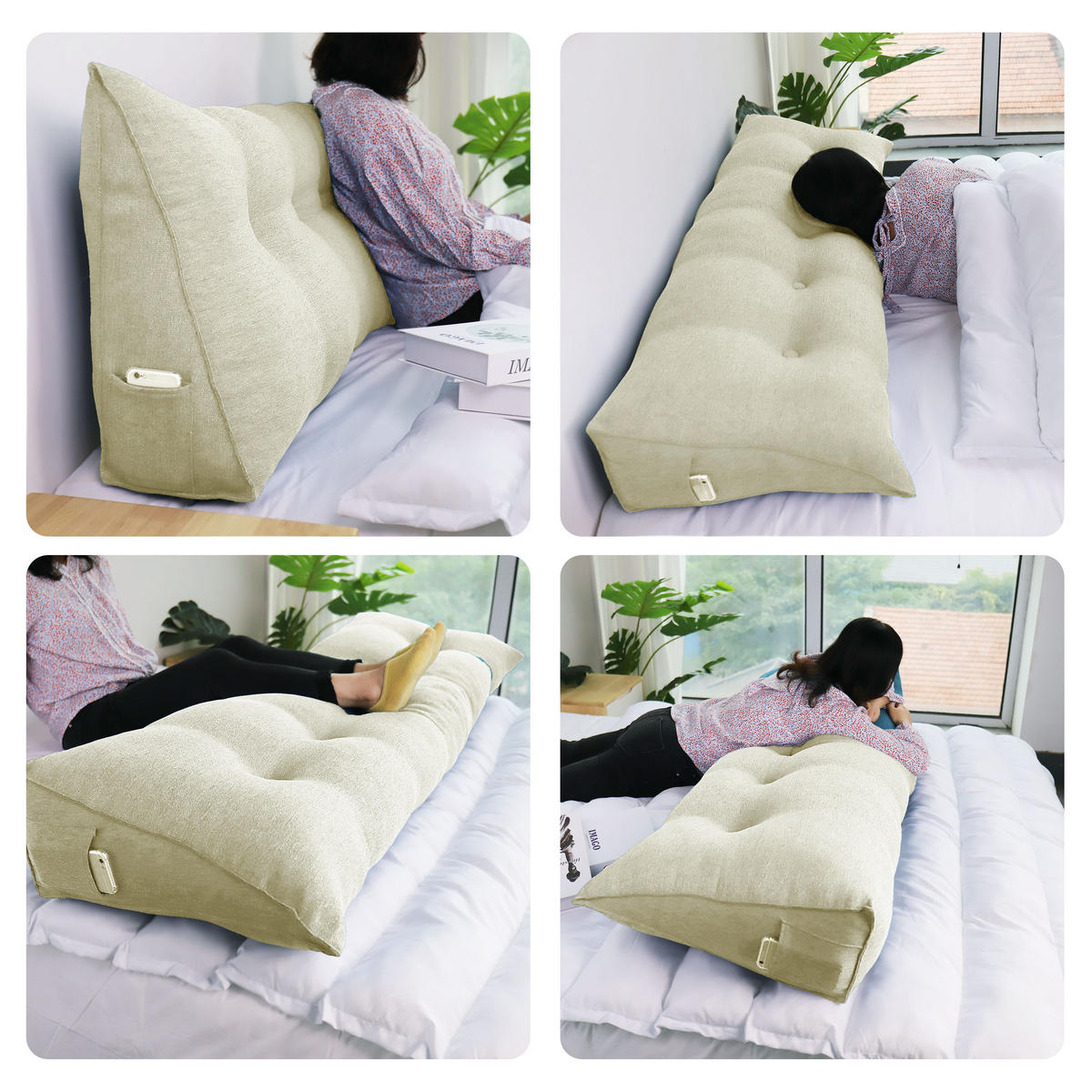 RÜCKENKISSEN für Bett Leinenlook Weiß 160 cm - Weiß, Textil (50/160cm) - Vercart