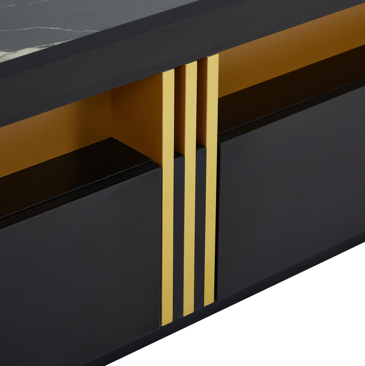 TV-ELEMENT mit Couchtisch - Schrankkombination 2er-Set in Schwarz und Gold - Schwarz, Holzwerkstoff (100/40/50cm) - OKWISH