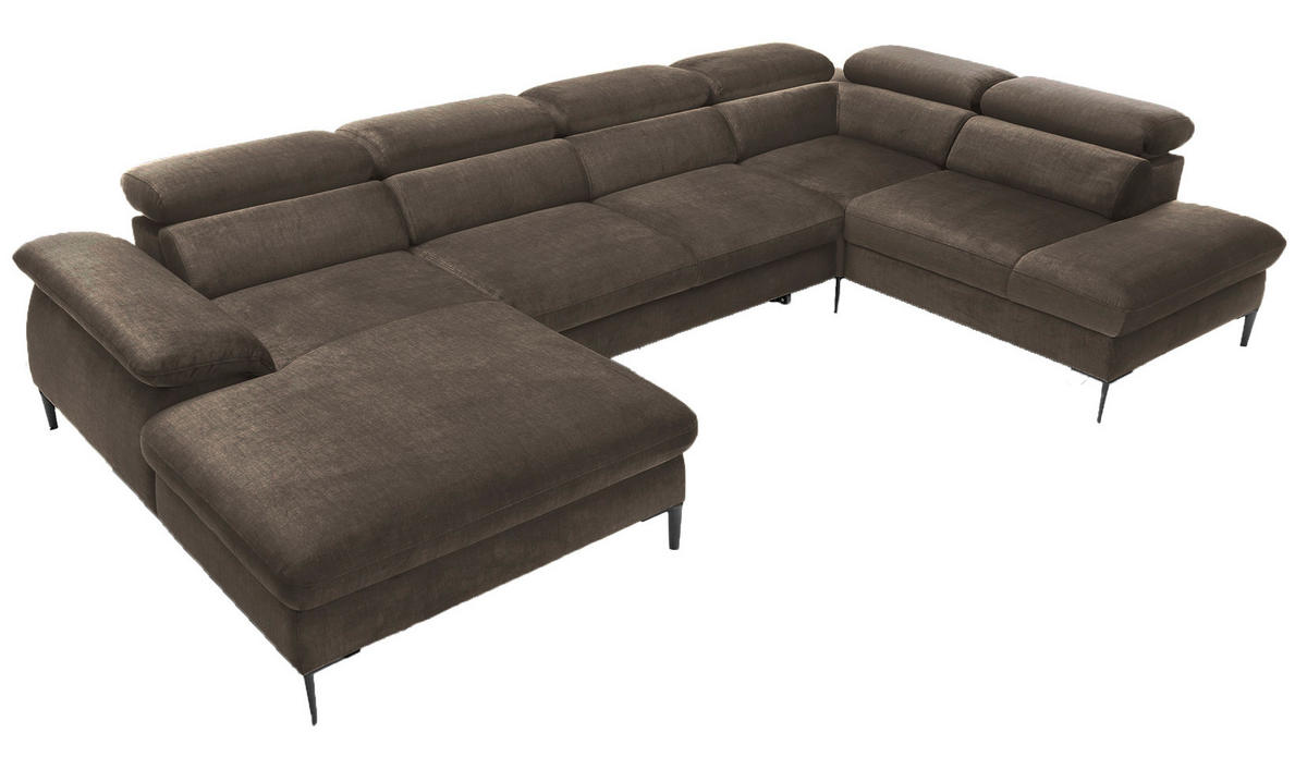 ECKSOFA U-Form 350 cm Amaro M mit Schlaffunktion, Links, Braun - Braun, Holz (214/353cm) - Emporius