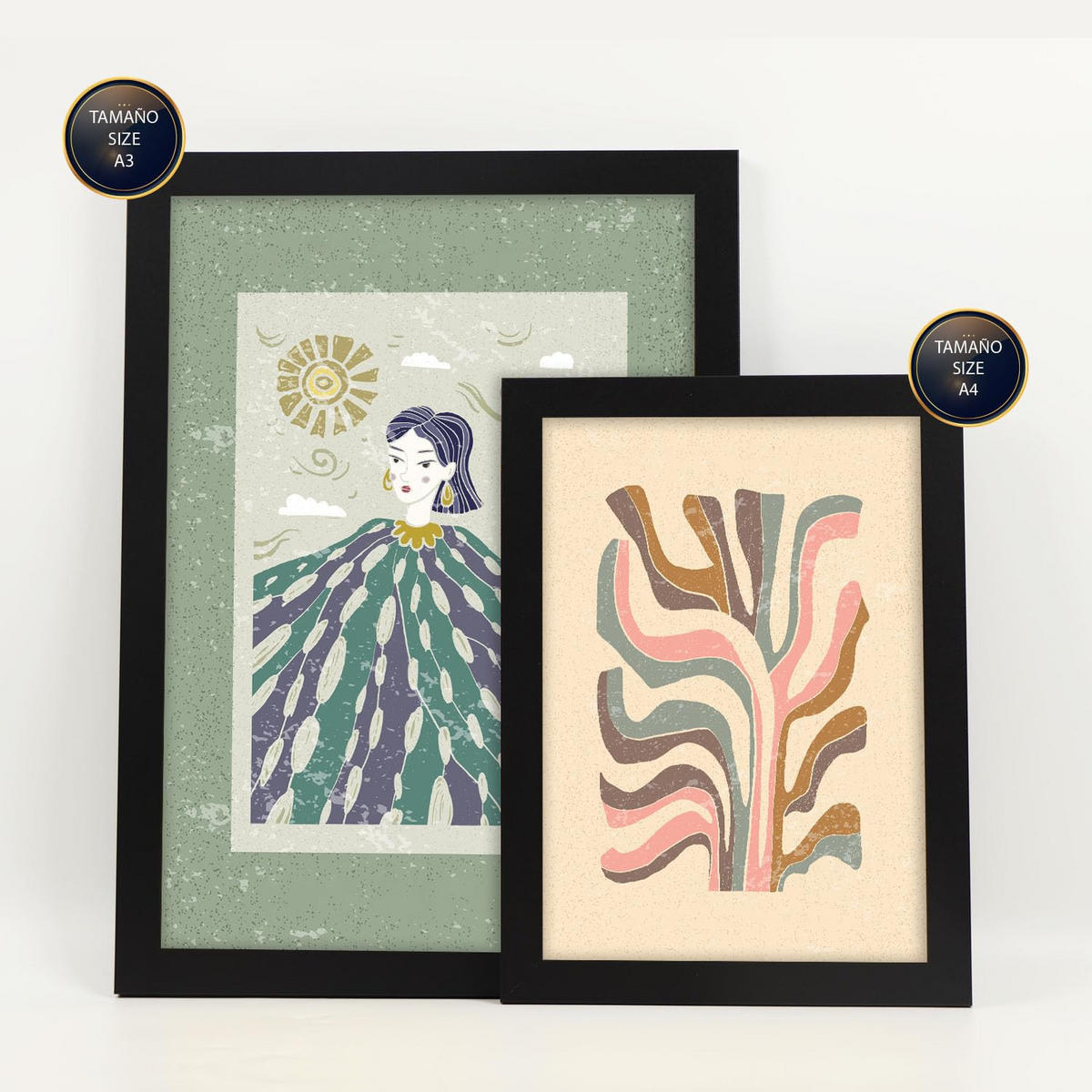 POSTER Set Mit 6 Drucken Von Mutter Natur In Ethnischer Dekorative Rahmen Für Ihr Wohnzimmer Zuhause Wandkunstdruck A3 & A4 Schwarzer Rahmen - Schwarz, Papier (29/3cm) - Nacnic
