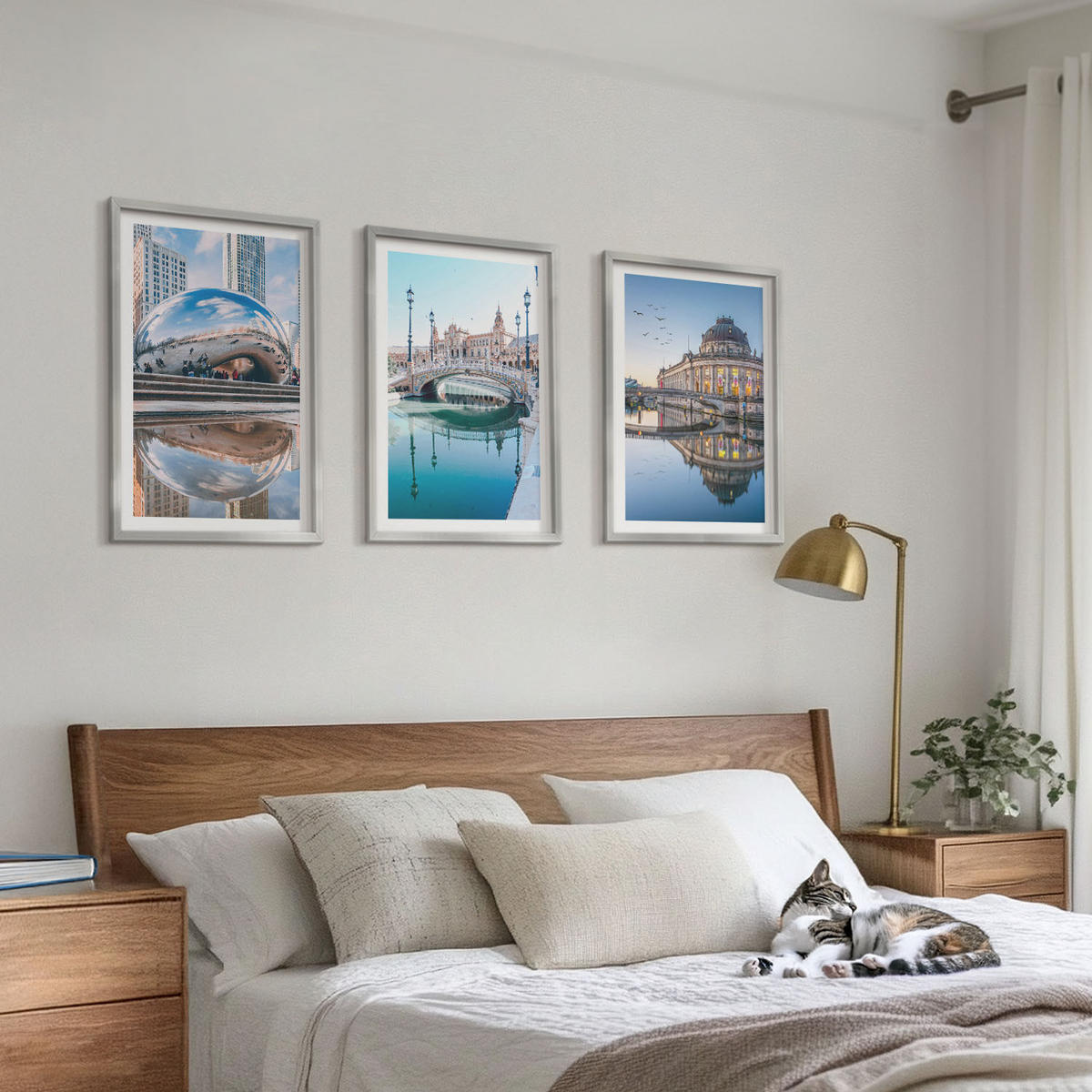 WANDBILDER 3er Set - 40x60 cm Silberner Rahmen - Architektur von Städten am Wasser - Silberfarben, Kunststoff (40/60cm) - ArtPrintCave