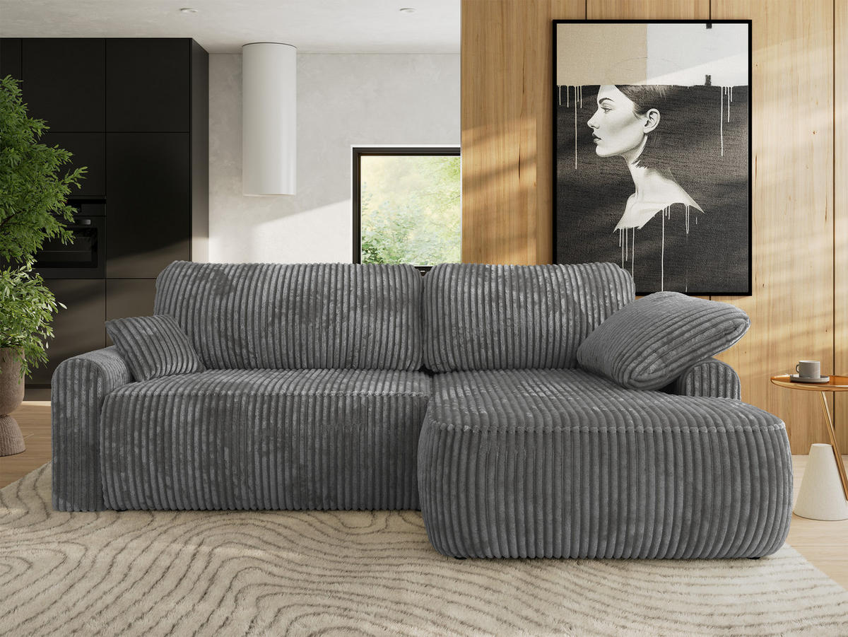 ECKSCHLAFSOFA CUBO L Dunkelgrau Cord - rechts - Dunkelgrau/Schwarz, Kunststoff/Textil (187/273cm) - MKS