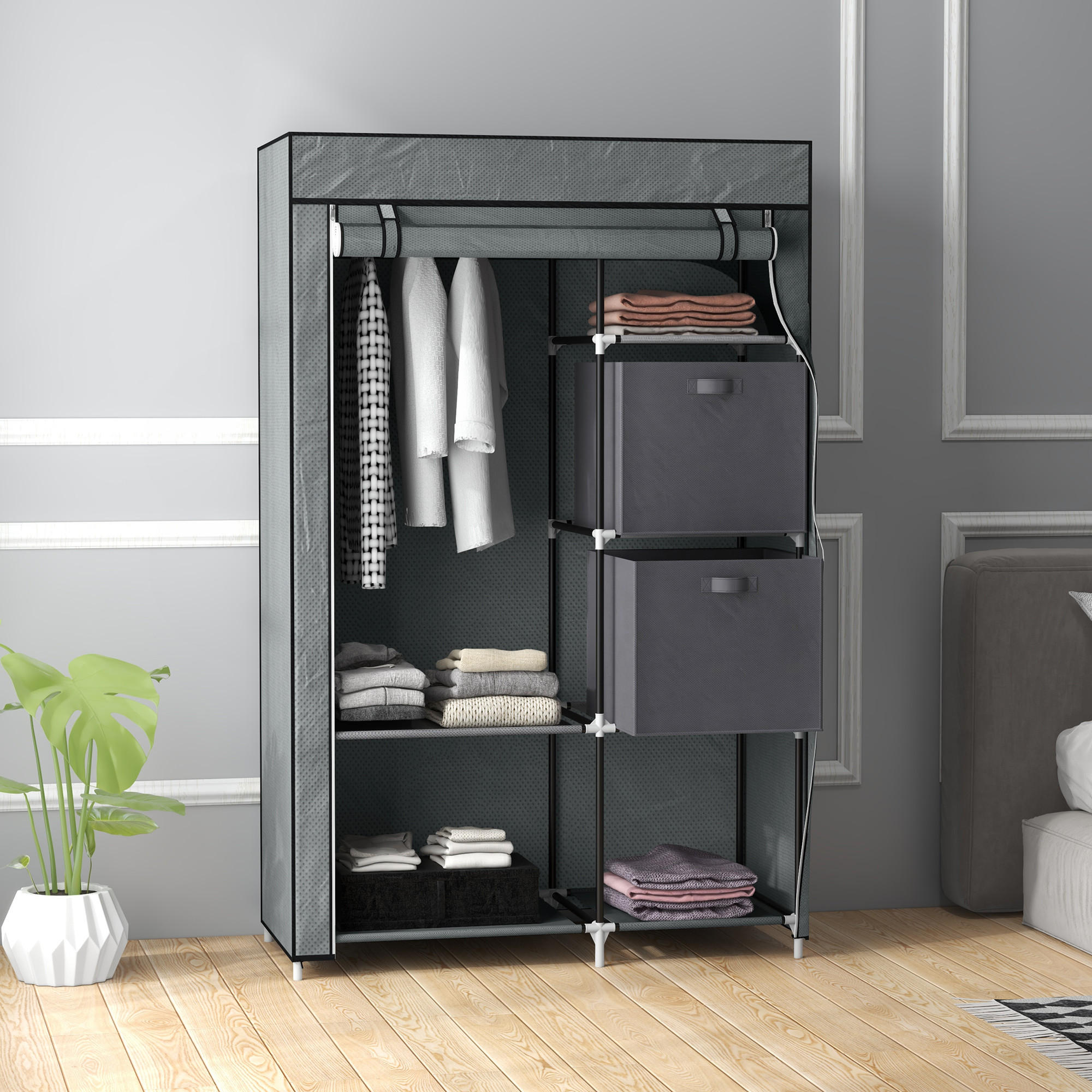 STOFFSCHRANK, Faltschrank, Dunkelgrau, - Dunkelgrau, Textil (42.5/162.5/102cm) - HOMCOM