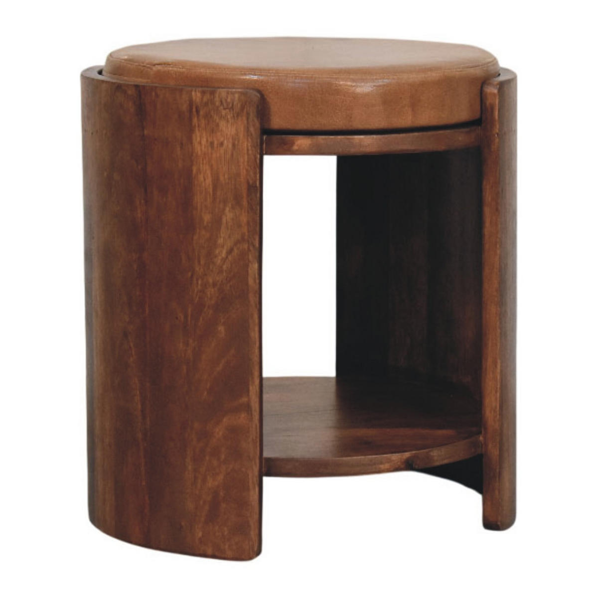 HOCKER mit Roasted-Almond-Finish, 1 offene Ablage, Ledersitz, kakaobraun - Braun, Leder/Holz (38/41/38cm) - Artisan Furniture