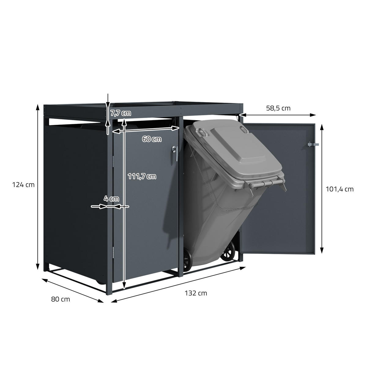 MÜLLTONNENBOX 4er mit Pflanzdach Anthrazit - Anthrazit, Metall (80/124/264cm) - ML-DESIGN
