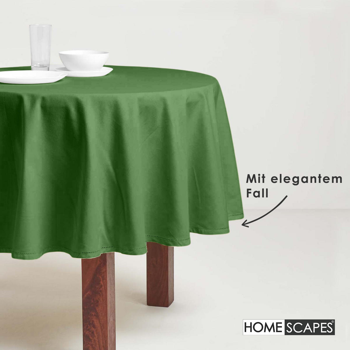 TISCHDECKE dunkelgrün rund 178 cm, 100% Baumwolle - Dunkelgrün, Textil (178/178cm) - Homescapes