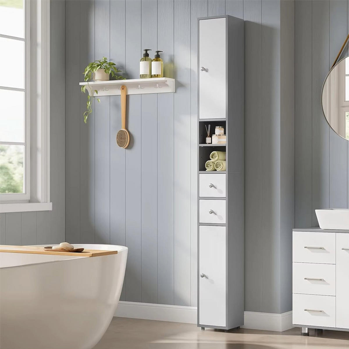 HOCHSCHRANK 20/180/20 cm schmal MDF grau Badschrank - Grau, Holz (20/180/20cm) - Coonoor