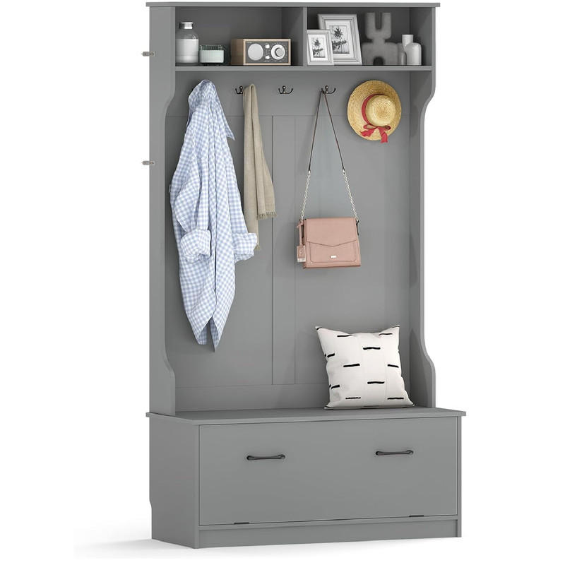 GARDEROBENSTÄNDER mit Schuhschrank grau - Grau, Holzwerkstoff (100/180/71cm) - COSTWAY