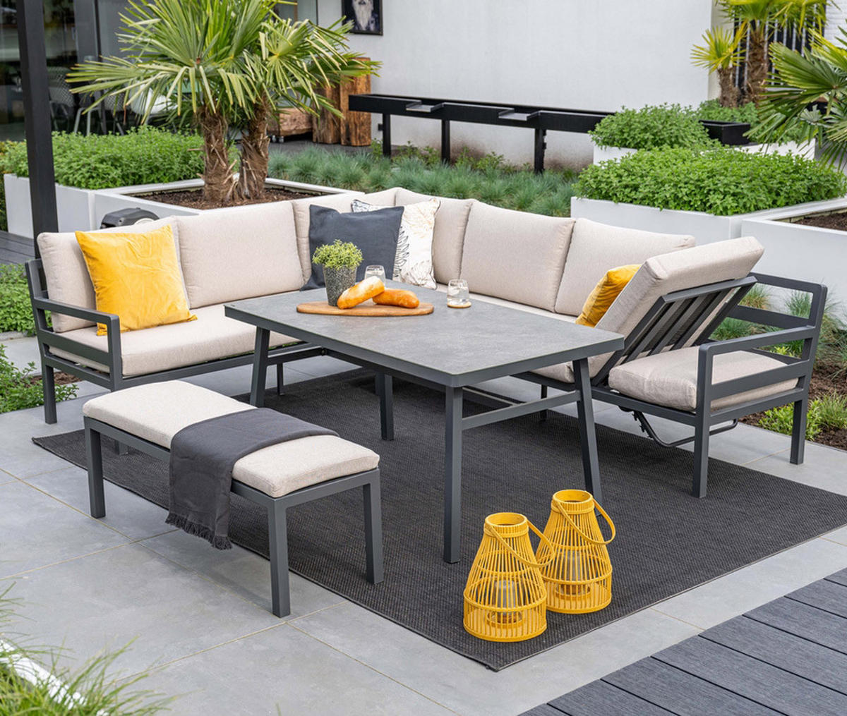 GARTENLOUNGESET Corsica 4-tlg., Premium Dining Ecklounge Set, Gartenmöbelset - Anthrazit, Metall - GARDEN IMPRESSIONS