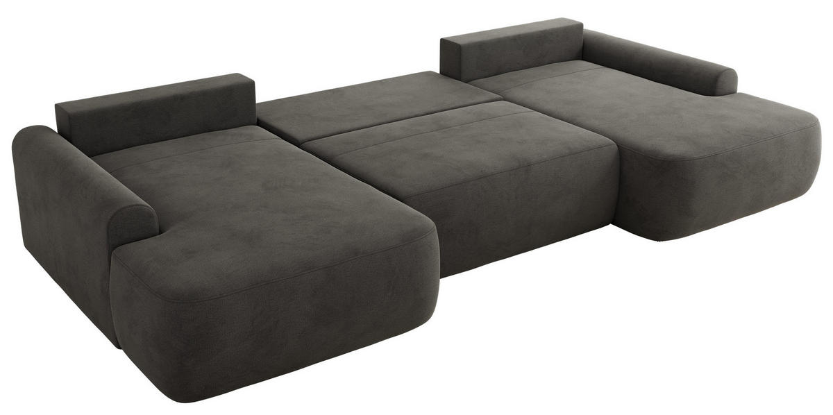 WOHNLANDSCHAFT CUBO U Dunkelgrau Velvet - Dunkelgrau/Schwarz, Kunststoff/Textil (370/100/187cm) - MKS