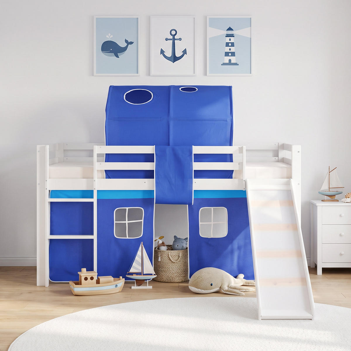 HOCHBETT 90/200 cm blau mit Lattenrost - Weiß/Dunkelblau, Holz (90/200cm) - Homestyle4u