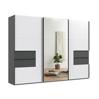SCHWEBETÜRENSCHRANK B300/H216/T65 cm, Korpus+Schubladen Grafit, Türen Weiß / Spiegel, inkl. Vollausstattung / 22054 - Schwarz/Graphitfarben, Holzwerkstoff/Metall (300/216/65cm) - luma-home