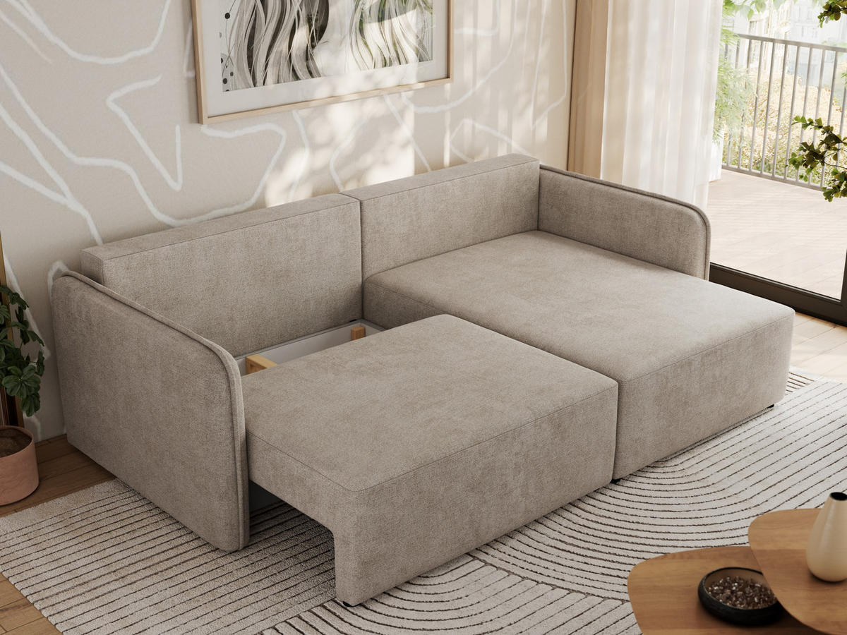 ECKSCHLAFSOFA MESTO L Beige Struktur - rechts - Beige/Schwarz, Kunststoff/Textil (147/227cm) - MKS