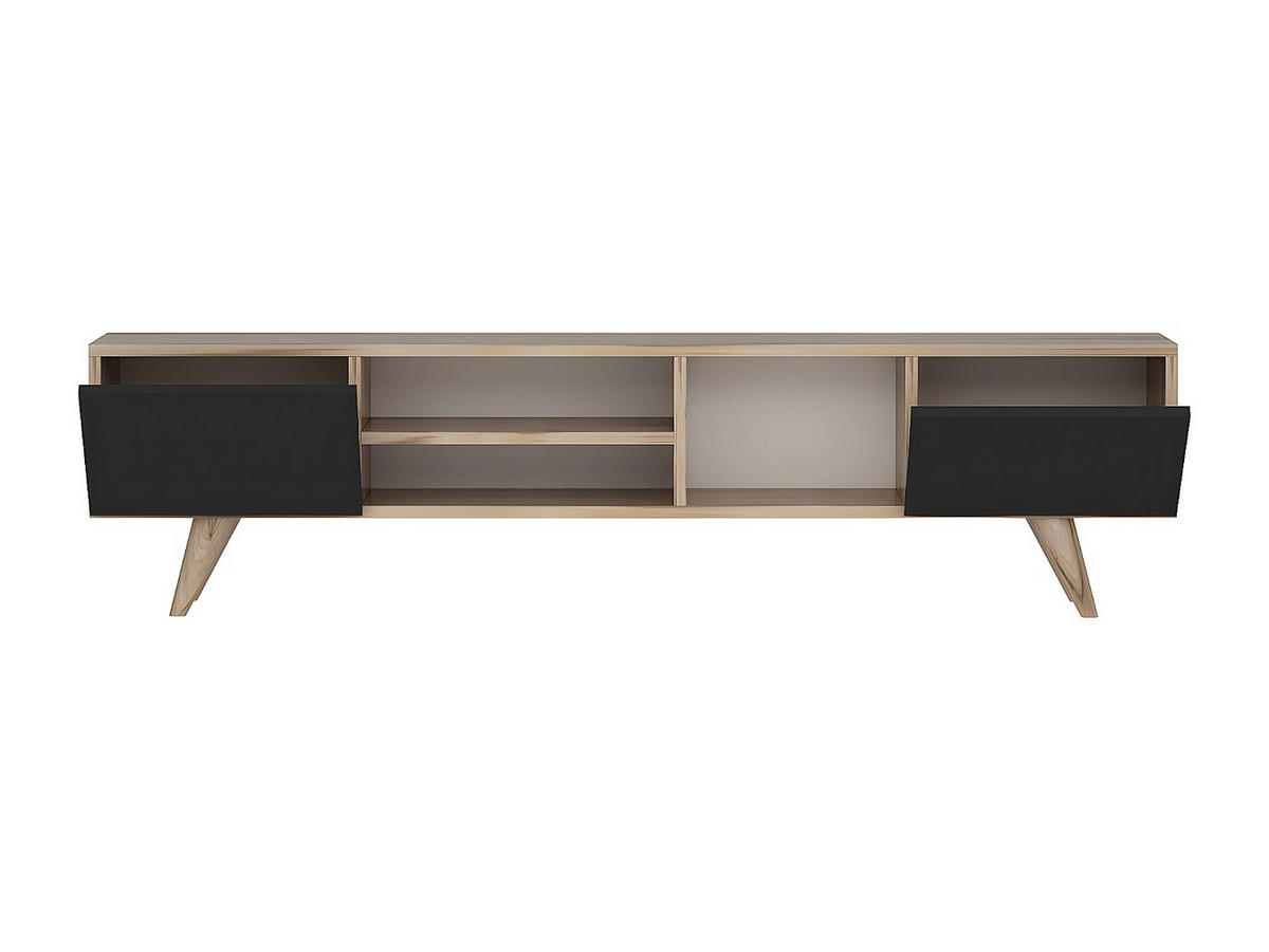 TV-BOARD - 160 cm x 31 cm - Holz, Platte - Schwarz, Naturfarben Hell - MOSTIA - Schwarz/Naturfarben, Holz (160/40/31cm) - Vente-Unique