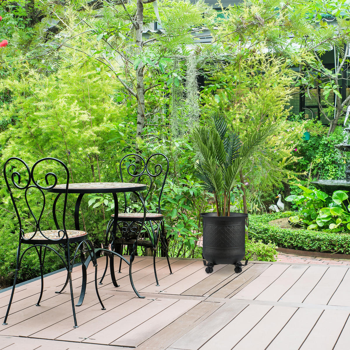 2XPFLANZENROLLER - Schwarz, Kunststoff/Metall (46.5/10.5/46.5cm) - Relaxdays