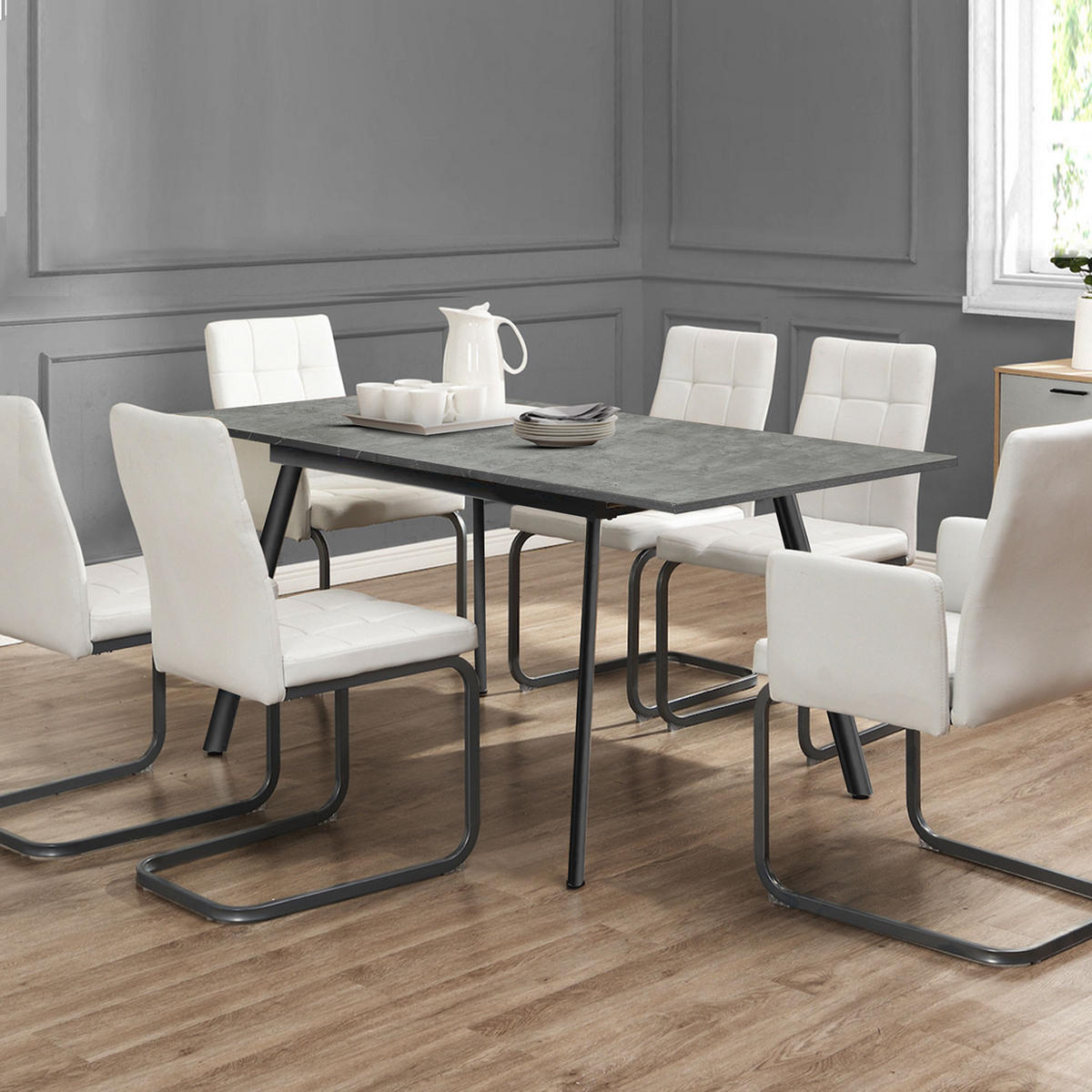 ESSTISCH MARA 120-160/80/76 cm Beton - Anthrazit, Holz (80/120/76cm) - B&D Home