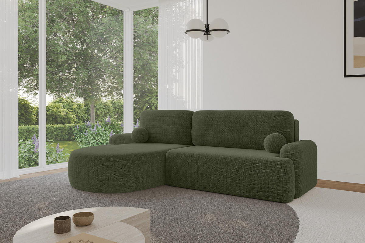 WOHNLANDSCHAFT mit Schlaffunktion und Bettkasten LIRA-L - 264x172x89 Grün - Grün, Holzwerkstoff/Textil (264/172cm) - ALTDECOR