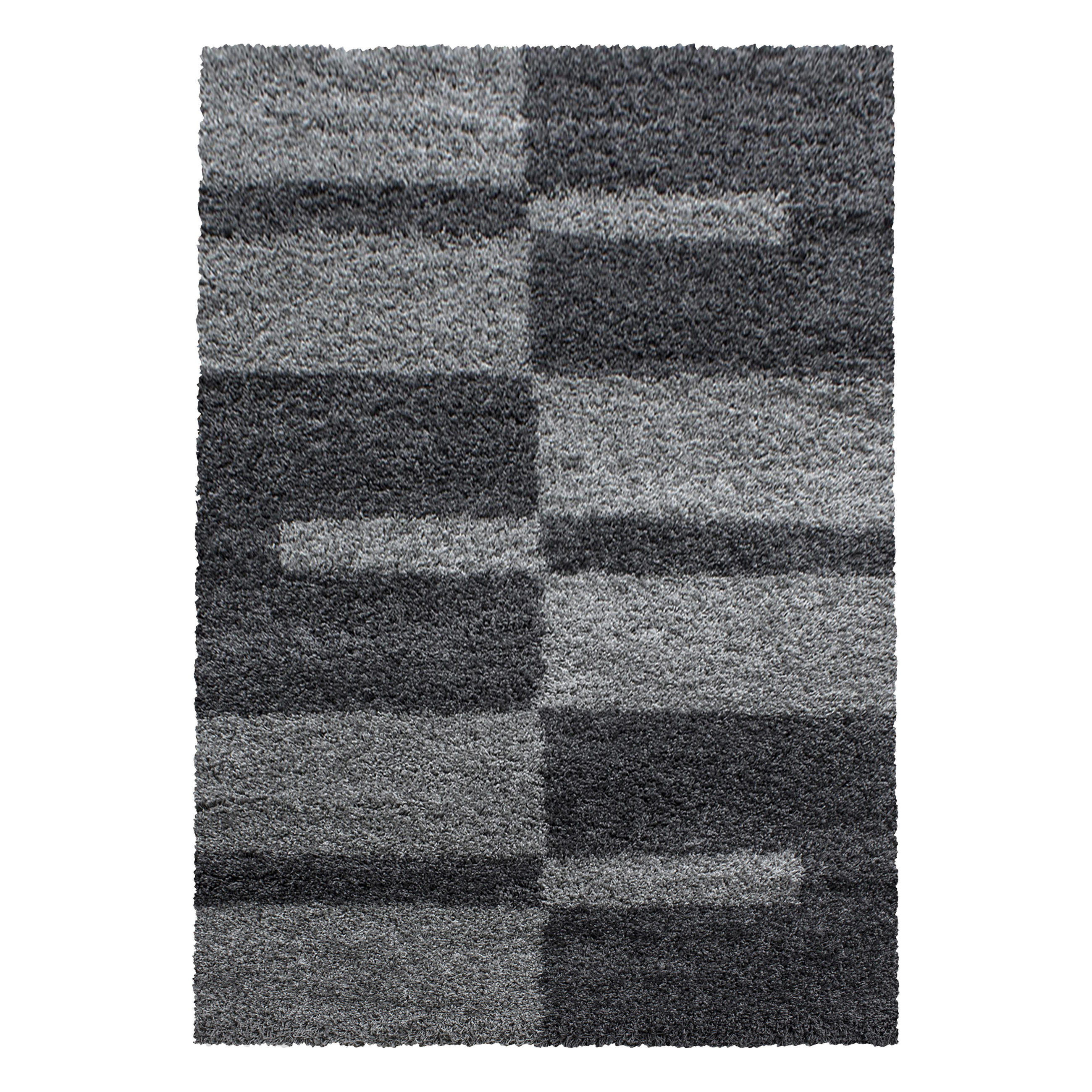 TEPPICH Hochflor Shaggy Karo Design Polypropylen Wohnzimmer Grau Läufer 80x150 - Grau, Textil (80/150cm) - KADIMA DESIGN