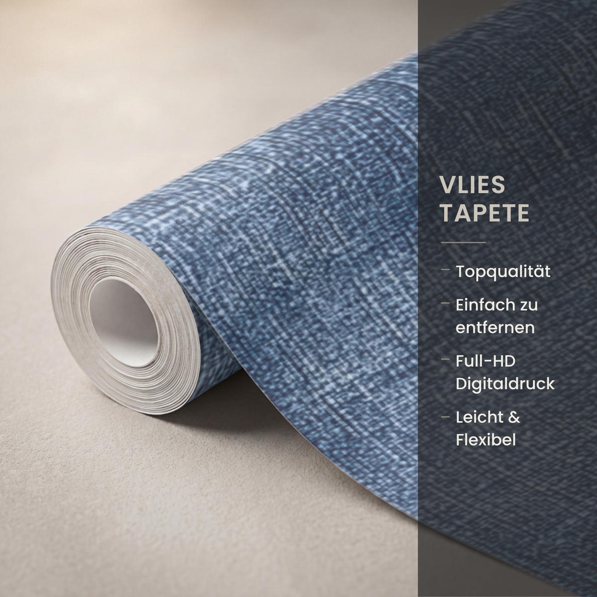 TAPETE - Leinen - Textur - Muster - Denim - Rustikal - 400x260 cm - Blau, Papier (400/260cm) - OnlyWow