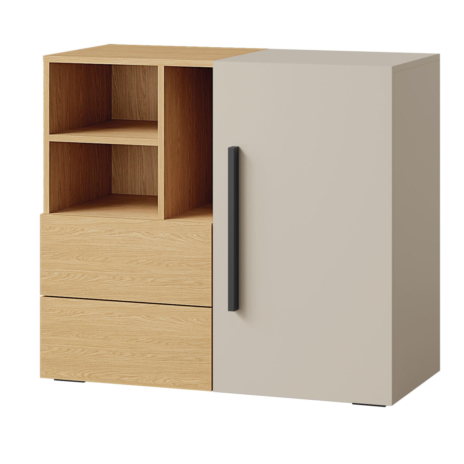 KOMMODE Largo mit 1 Tür, 2 Schubladen und offenen Fächern, 90 cm, für Jugendzimmer, Kaschmir/Frühlings-Eiche - Kaschmir/Eichefarben, Holzwerkstoff (90/80/40cm) - Beautysofa