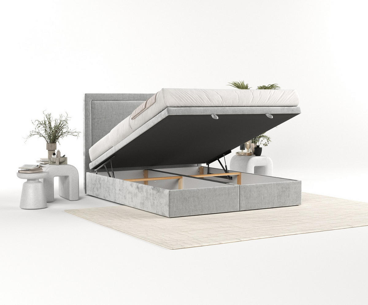 POLSTERBETT Salma mit Stauraum 200/200 cm Hellgrau im Lotta Stoff - Hellgrau/Schwarz, Holz/Holzwerkstoff (200/200cm) - AltaBeds