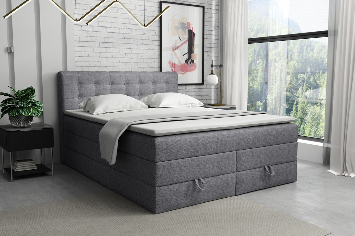 BOXSPRINGBETT VERNO 140/200 in Stoff Hellgrau - Hellgrau, Holz/Holzwerkstoff (140/200cm) - Deine Möbel 24