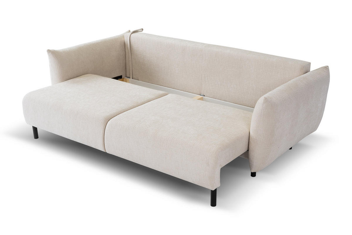 BETTSOFA UNO Beige Chenille-Stoff mit Schlaffunktion - Beige, Holz (240/90/108cm) - MASSENO