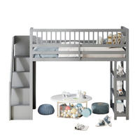 HOCHBETT 90/200 cm Grau mit Sicherheitsleiter und Stauraum ohne Matratze - Grau, Holz (90/200cm) - OKWISH