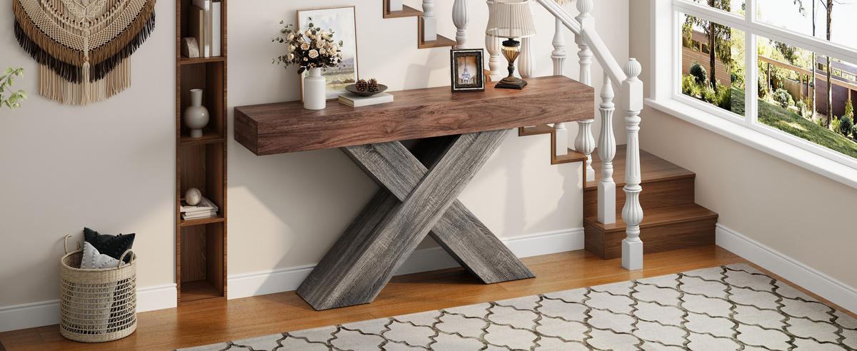 KONSOLENTISCH X Beine Holzoptik schmal - Nussbaumfarben, Holzwerkstoff (30/140/80cm) - Fortuna Lai
