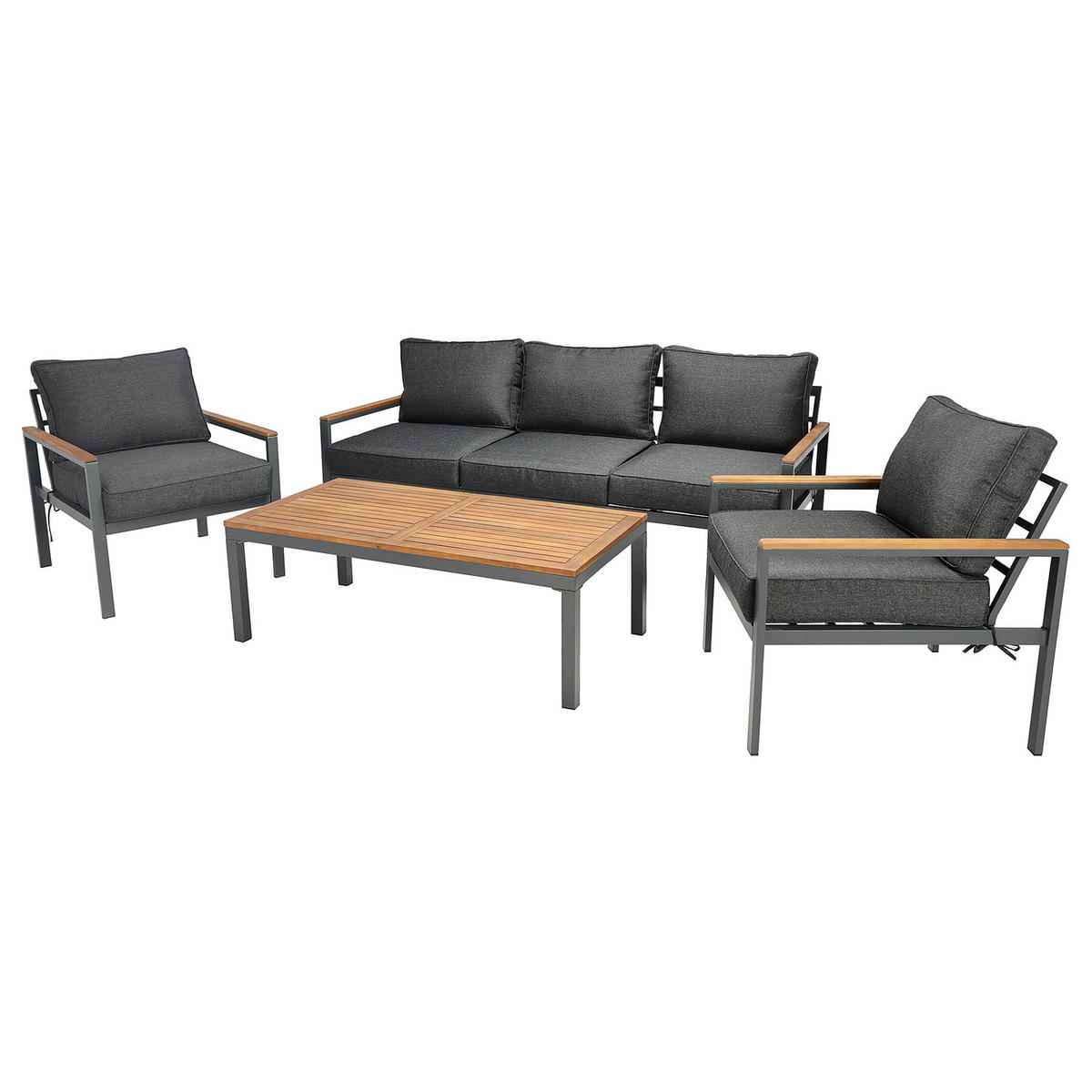 LOUNGESET - 4-teilig - Webstoff / Akazie massiv - Grau / Akazie Braun - Grau, Holz/Textil - home24