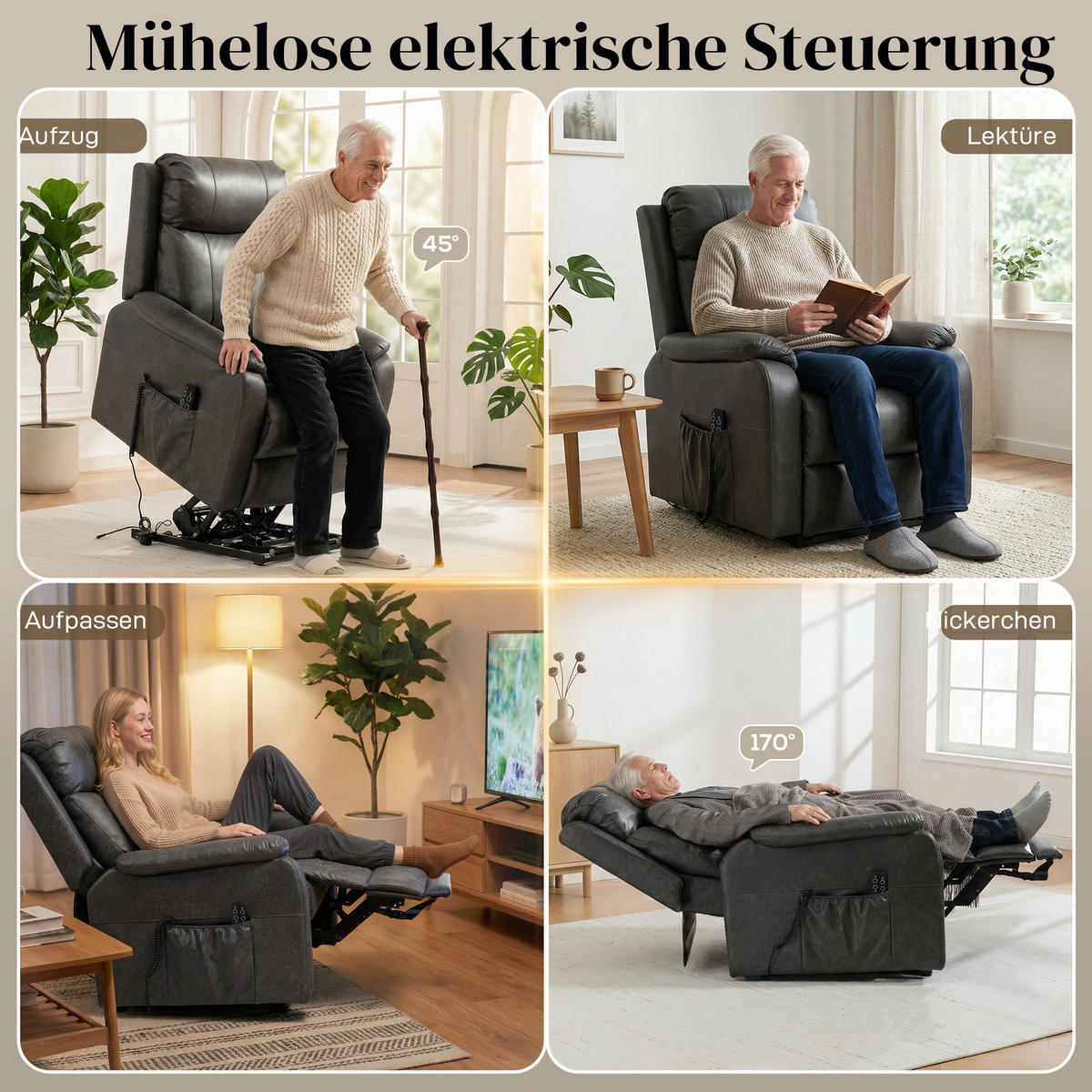RELAXSESSEL DE-06440 elektrischer Lift, 170° Zero-Gravity, Doppelmotor Schwarz - Schwarz, Metall (87/105/96cm) - ComfortXL
