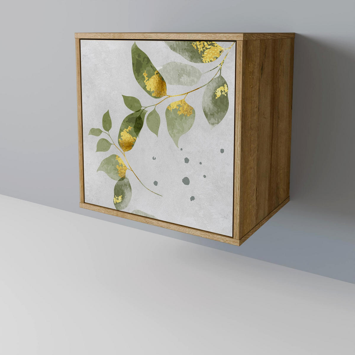 SIDEBOARD ELEGANT BOTANICS, Eichefarben, 57,5x42x67,5 cm, Schwarze Metall-Rahmenfüße - Eichefarben/Multicolor, Holzwerkstoff/Metall (57.5/67.5/42cm) - SpaceRebels