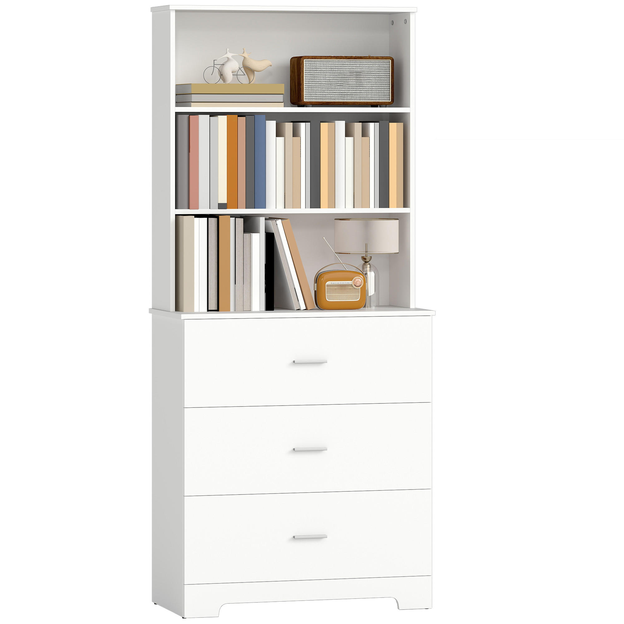 BÜCHERSCHRANK DE-09851 mit 3 Schubladen und 3 offenen Regalen Weiß - Weiß, Holzwerkstoff (39.5/180/79cm) - ComfortXL