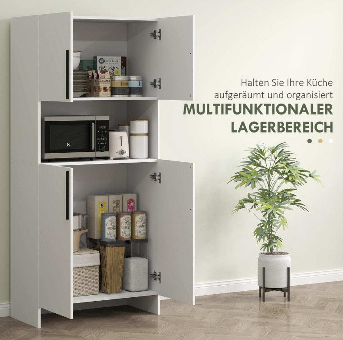 SIDEBOARD 79/40/175 cm Weiß aus Holz mit Mikrowellenablage - Weiß, Holz (79/175/40cm) - OKWISH