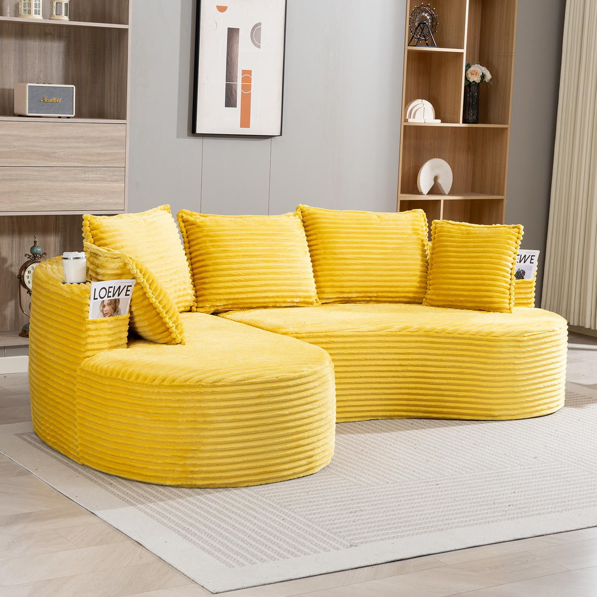ECKSOFA 250/152/82 cm Senfgelb mit Becherhalter und Stautasche - Currygelb, Textil (250/152cm) - Oxeza