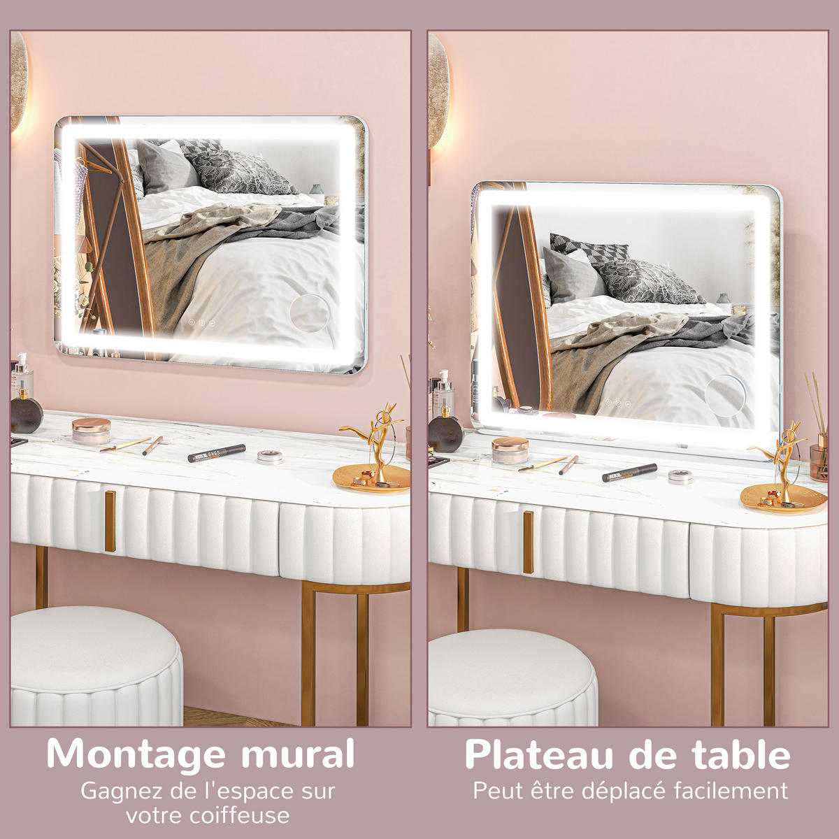 SCHMINKSPIEGEL DE-18029 80/62 cm, dimmbar, 3 Lichtmodi - Weiß, Glas (14/80/62cm) - ComfortXL