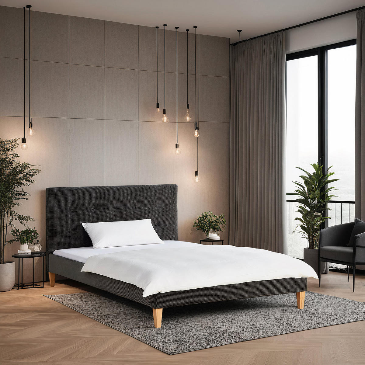 POLSTERBETT mit Matratze 140/200 cm in Anthrazit - Grau, Textil (140/200cm) - Homestyle4u