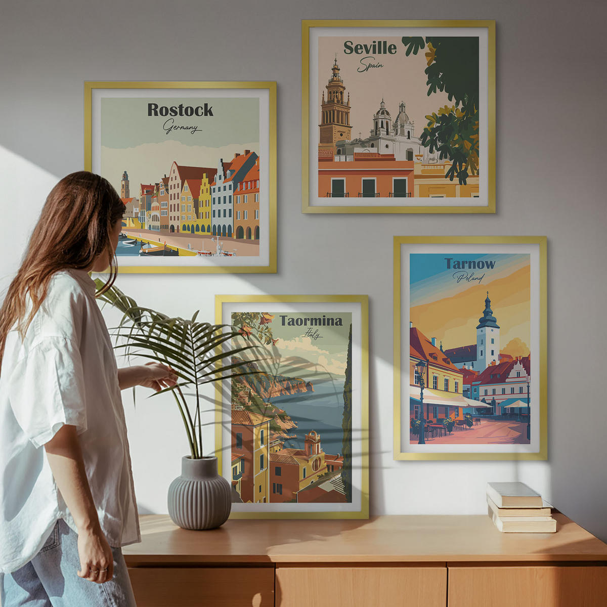 WANDBILDER 4er Set - 50x50 cm & 40x60 cm Goldrahmen - Architektur der Küstenstädte - Goldfarben, Kunststoff (50/50cm) - ArtPrintCave