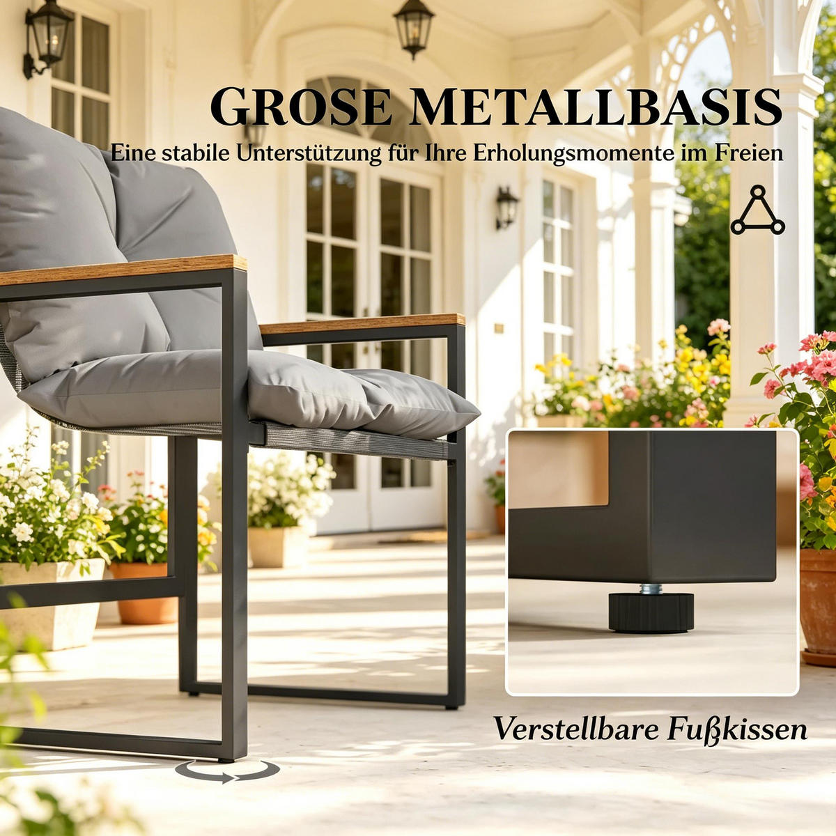 GARTENMÖBEL,1 Tisch+2 Stühle - Schwarz, Textil - Vallsero