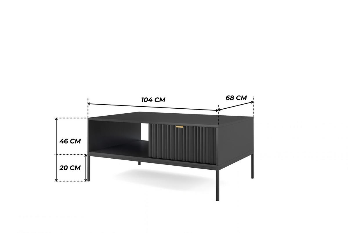 SCHWARZER Moderner Geriffelter Couchtisch KIOTO Ł2SZ (Schwarzes Gestell, Vollauszug) - Goldfarben/Schwarz, Holz/Holzwerkstoff (68/104/46cm) - Ravio