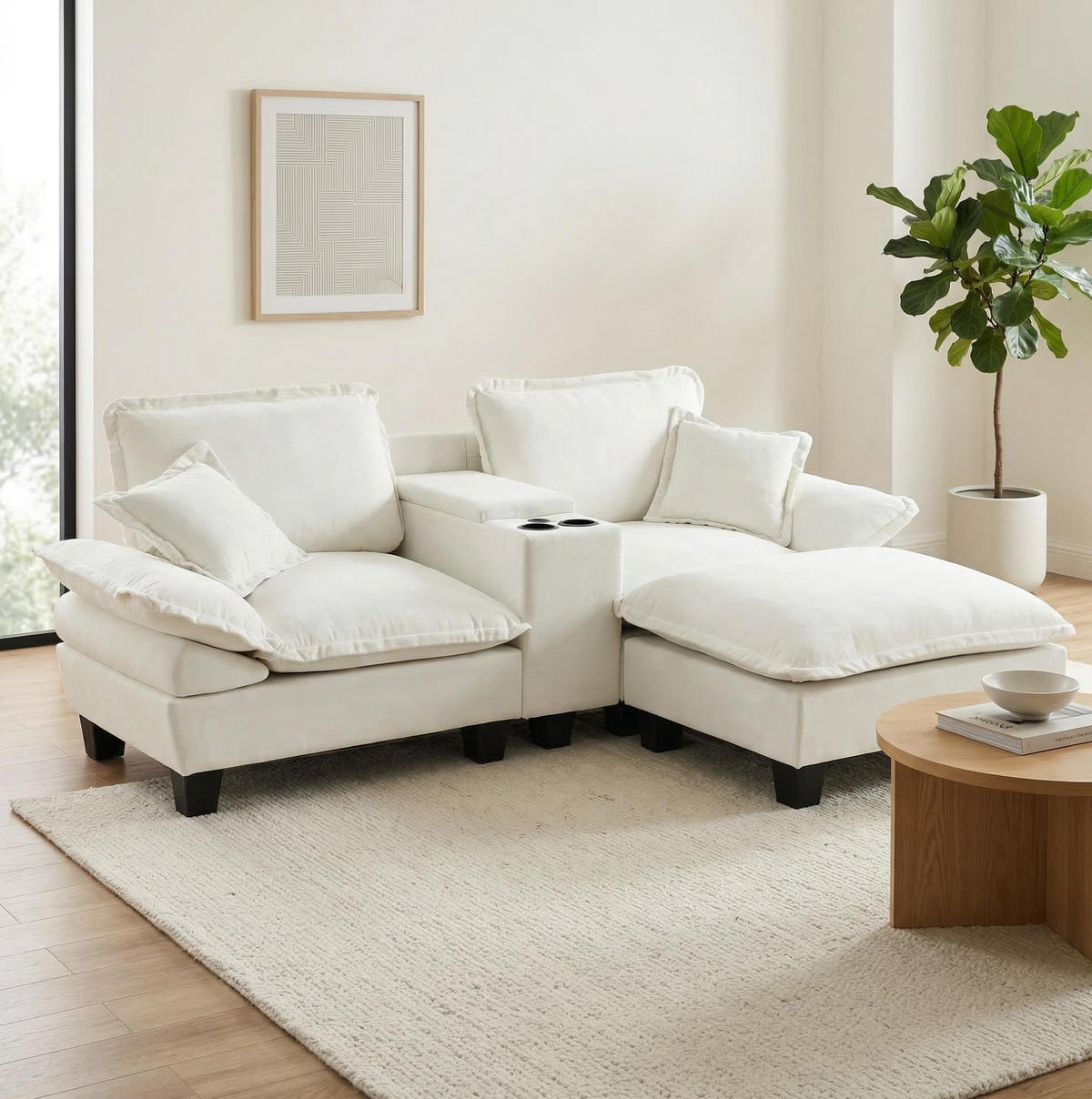 ECKSOFA 224/151/90 cm beige aus Chenille mit USB und Stauraum - Beige, Textil (151/224cm) - OKWISH