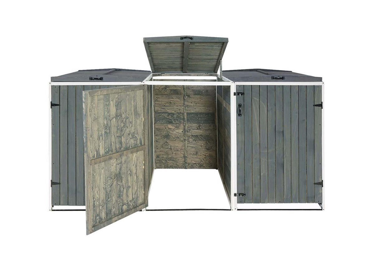 MÜLLTONNENBOX XL 3er-/6er HxBxT 126x237,5x98cm Grau-Weiß Holz - Hellgrau, Holz (237.5/126/98cm) - PROREGAL