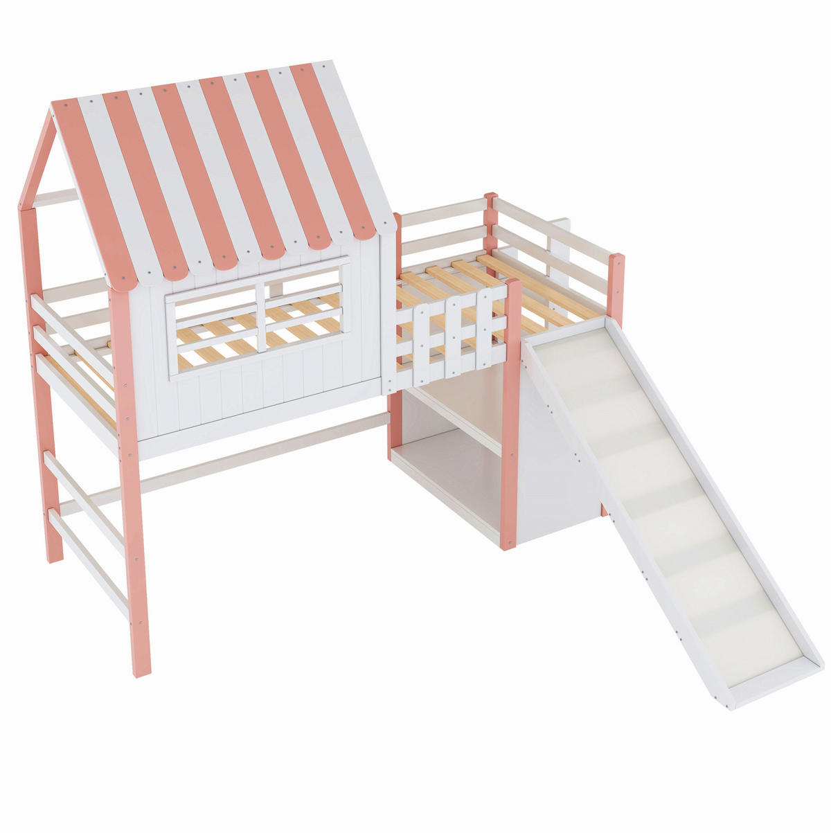HOCHBETT 90/200 cm Rosa mit Rutsche und Stauraum - Rosa, Holz (90/200cm) - Flora Grace