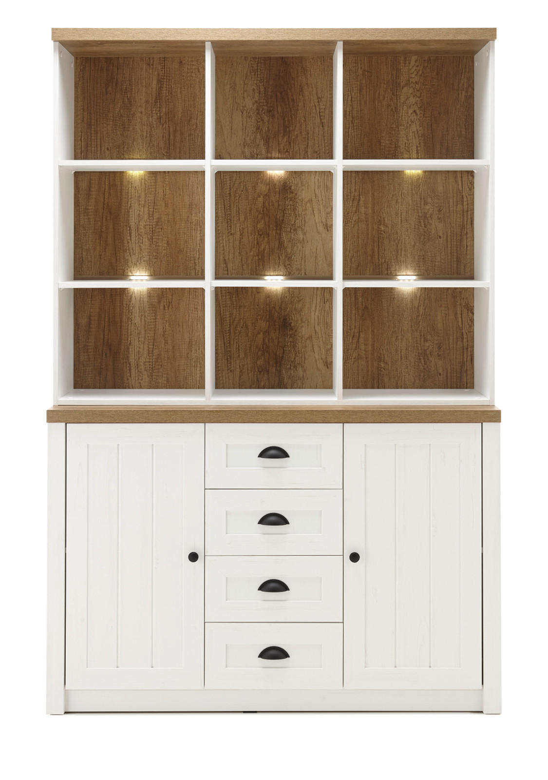 BUFFETSCHRANK weiß Pinie, Eiche hell Landhaus, Buffet 130 x 198 cm - Eichefarben/Schwarz, Holzwerkstoff/Metall (130/198/43cm) - Furn.Design