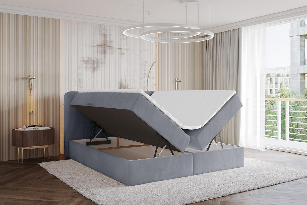 BOXBETT mit Matratze H4 - NINA - 160x200 cm - Grau - Anthrazit, Holzwerkstoff (160/200cm) - ALTDECOR