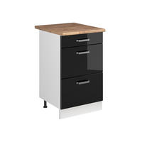 DULAP DE BAZĂ DE BUCĂTĂRIE R-Line, Negru lucios ridicat/Alb, 50 cm стільниця Золотий дуб - alb/negru cu luciu intens, compozit lemnos (50/81.6/60cm) - Vicco