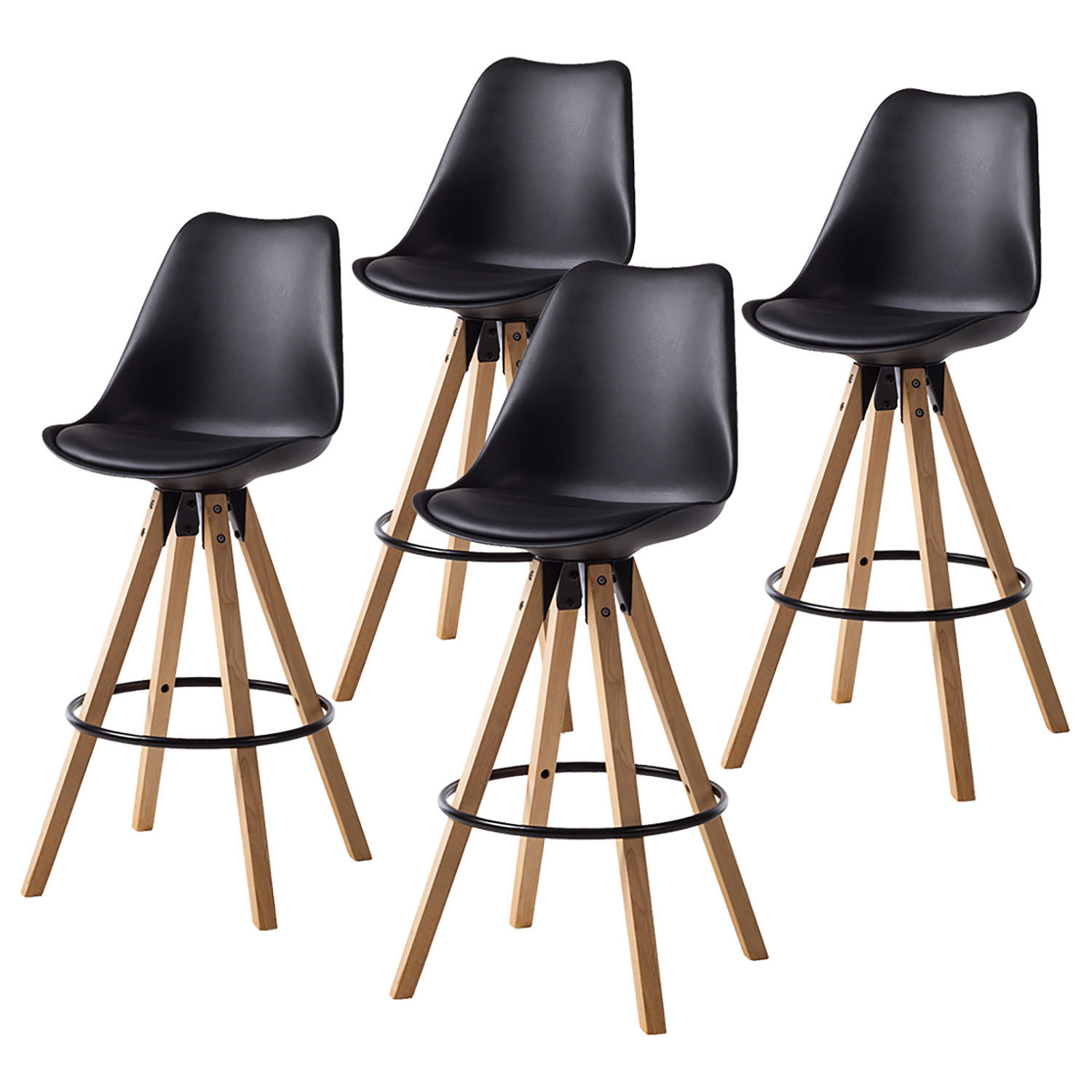 BARSTUHL - Kunstleder / Gummibaum massiv / Metall - Schwarz, Holz/Kunststoff (49/112/55cm) - home24