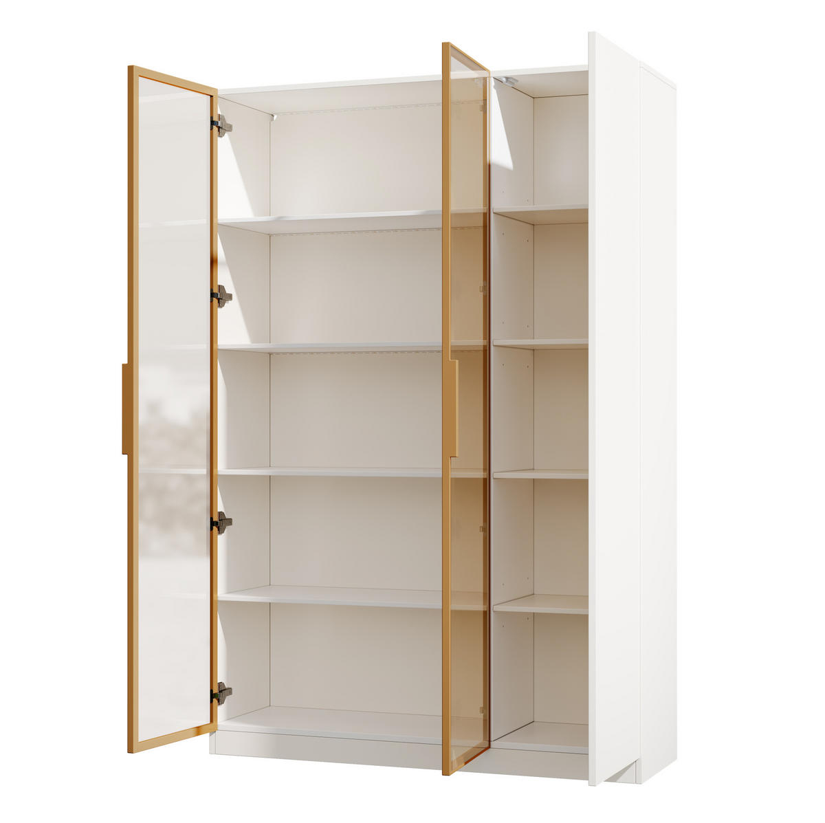 HIGHBOARD mit Glastüren 110/35/165 cm in Weiß mit LED-Beleuchtung - Weiß, Holzwerkstoff (115/165/35cm) - BEAOK