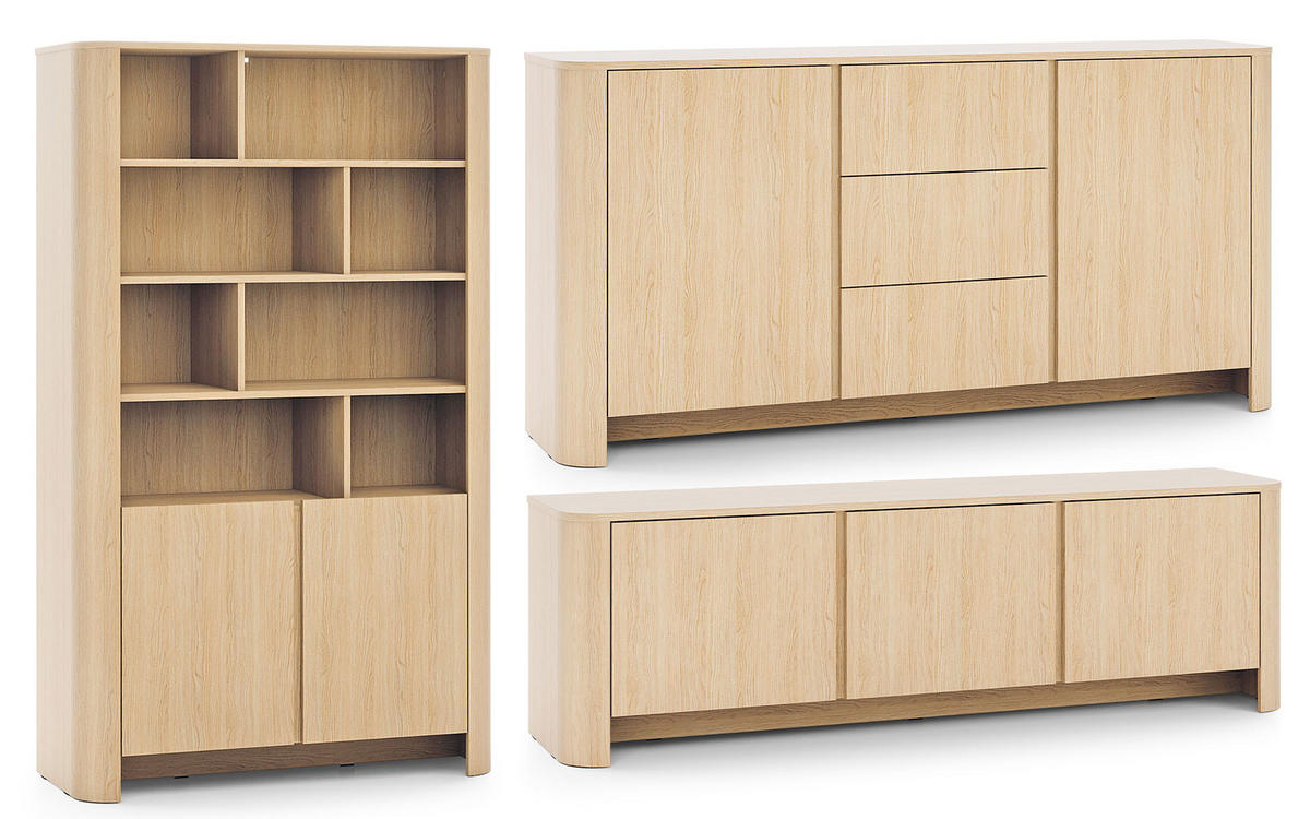 WOHNZIMMER-SET Bari (3er-Set) - Eichefarben/Braun, Holz/Holzwerkstoff (439/170/39cm) - Feldmann-Wohnen