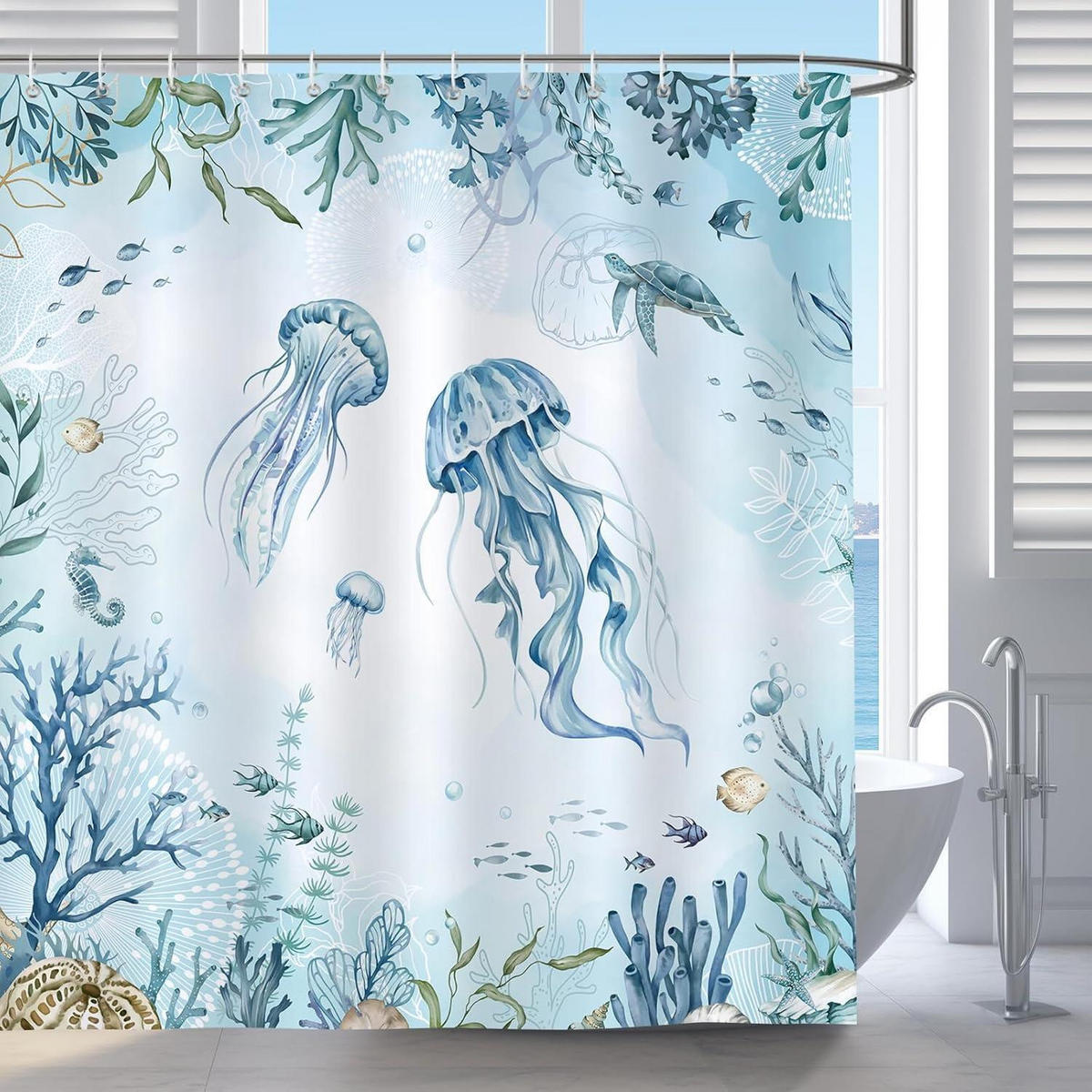 DUSCHVORHANG Qualle Blau Ozean 180 x 180 cm - Blau, Textil (180/180cm)